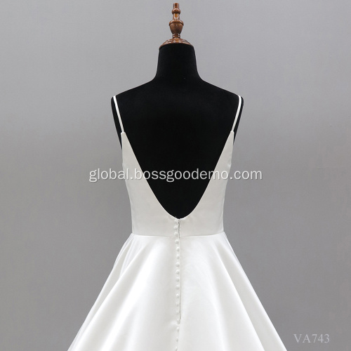  Elegant White A Line Vestido de noiva Custom Made Spaghetti strap satin Wedding Dress bridal Gown Manufactory